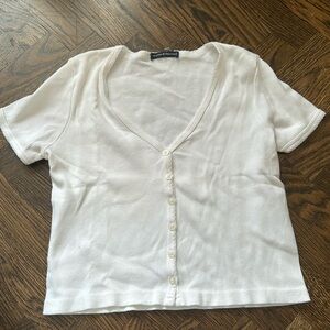 Brandy Melville white v neck Tshirt. One size fits all. Perfect condition.